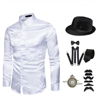 Жилет-рубашка, комплект из 7 предметов, приталенная одежда для выступлений и вечеринок 1920-х годов, костюм Гэтсби, Набор аксессуаров