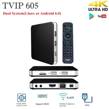 Медиаплеер TVIP605 box и nordic one for pack smart TV Box H.265 4K S905W с четырехъядерным процессором для Скандинавии nordic one tv box