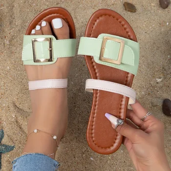 Новые женские шлепанцы, Износостойкие офисные белые тапочки на плоской подошве с пряжкой и открытым носком, Летние пляжные сандалии с песком, женская обувь
