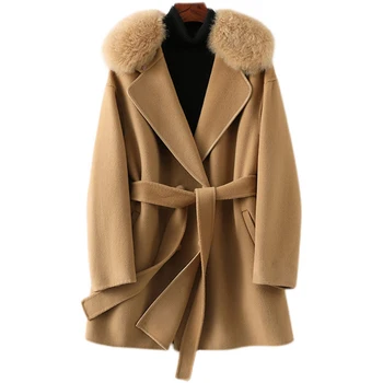 Hwitex Зимние женские 100% шерстяные пальто из смесовой шерсти, куртки с кашемировым воротником, минималистичные Длинные пальто, тренч HW8041