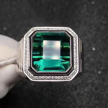 Кольцо с зеленым турмалином 18 карат, инкрустированное бриллиантами и драгоценными камнями, Цветное Сокровище 