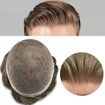 Парик Eeka Hair Man с Французским кружевом, Натуральная Линия Роста волос, Обесцвеченный Узел для волос, 100% Замена настоящих человеческих Волос