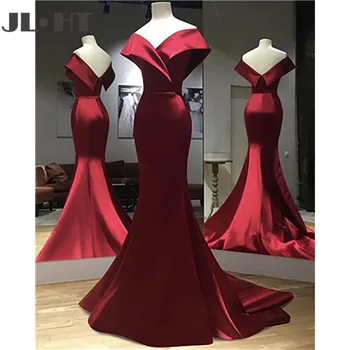 Простые винно-красные новые вечерние платья Русалка с открытыми плечами выпускное платье со стреловидным шлейфом Атласные длинные простые вечерние платья
