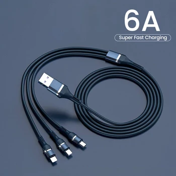 6A 3 в 1 USB-кабель Type C Зарядный кабель С несколькими Usb-шнурами для зарядки Type-c Для Huawei Xiaomi быстрая зарядка Для iPhone 13 12 Кабель