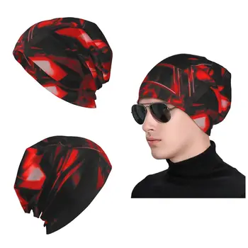 Шапка-бини с красным принтом, повседневный шарф-бандана, стрейчевые головные уборы, зимняя теплая мягкая лыжная шапочка для мужчин и женщин