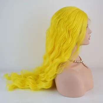 Синтетический парик на кружеве с водной волной, ярко-желтый цвет, Термостойкие волокнистые волосы, Натуральная линия роста волос, средний пробор для женских париков
