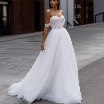 Платья невесты SONDR Sweetheart, Сшитое на заказ Свадебное платье трапециевидной формы с открытой спиной из тюля и блесток, вечернее платье Robe De Mariée для новобрачных