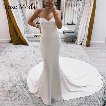 Rose Moda Простые пляжные свадебные платья Русалки без бретелек, свадебное платье на заказ