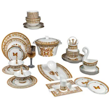 60 шт. посуды, чаши и тарелки, наборы посуды с бабочками, набор керамических обеденных тарелок и сервировочных тарелок
