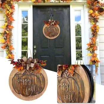 Деревянная резная дверная табличка, деревенский осенний подвесной орнамент, креативное праздничное украшение для дома, сада, фермерского дома UD88