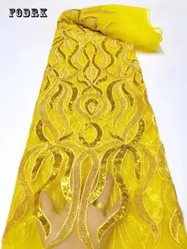 Новейшая кружевная ткань из французского тюля, расшитая бисером, 5 ярдов 2023 года, Высококачественное Нигерийское Женское платье с вышивкой пайетками, Африканская кружевная ткань