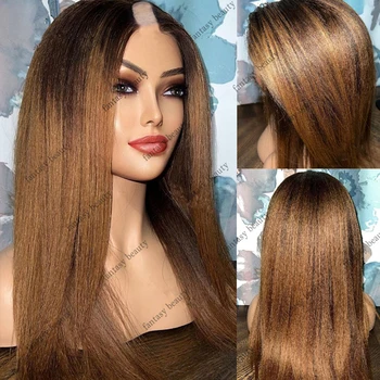 Бразильский натуральный парик Омбре Яки из прямых человеческих волос 1x4 U-образной части, парики из человеческих волос для чернокожих женщин