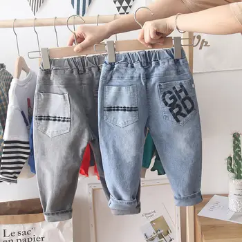 повседневные синие джинсовые брюки для маленьких мальчиков, весенне-осенние джинсовые брюки 2021 года, детские Штаны с надписью, нижнее белье, одежда