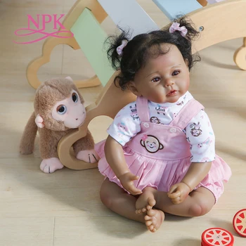NPK 50 см новорожденный размер приятной куклы bebe reborn baby в темно-черной коже афроамериканца 100% ручной работы мягкая на ощупь кукла