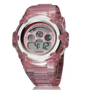 Детские спортивные часы с цифровым светодиодом для девочек и мальчиков, водонепроницаемые часы для детей, 7 цветов, модный дизайн, электронные наручные часы, розовый секундомер