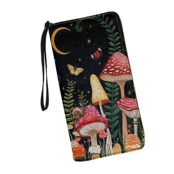 Милые женские кошельки с грибной Луной и бабочкой, блокирующие RFID, кожаный держатель для карт, клатчи на молнии, длинный кошелек