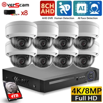 CCTV DVR Система Домашней камеры безопасности 4K 8-Канальный Комплект Видеорегистратора Для распознавания лиц AHD Купольная Камера Комплект Системы видеонаблюдения 8CH