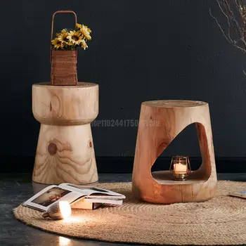 Геометрия из цельного дерева, маленький деревянный табурет, креативный низкий табурет, круглый табурет для домашнего отдыха, деревянный стул для пирса, отель
