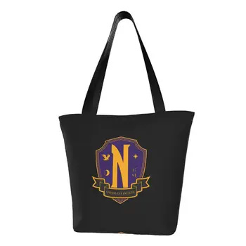 Сумка для покупок Wednesday Addams Nevermore Academy с принтом в стиле Каваи, Многоразовая холщовая сумка для покупок через плечо