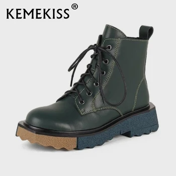Женские ботильоны KemeKiss Обувь из натуральной кожи на молнии с перекрестным ремешком, на плоском каблуке, однотонная модная женская обувь, Размер 34-40