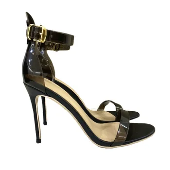 Летняя модная женская обувь на высоком каблуке с круглым носком и металлической пряжкой Женские босоножки на шпильке с прозрачным поясом Sexy Mujer