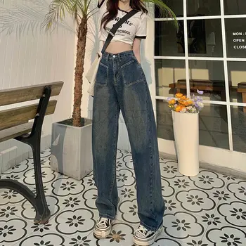 Y2K Уличная одежда в стиле хип-хоп, винтажная Корейская мода, джинсы-бойфренды для брюк, женские джинсовые широкие мешковатые брюки, низы женских брюк