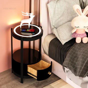 Скандинавские светодиодные Умные Тумбочки Минималистичная Мебель для спальни Современный домашний Прикроватный столик Беспроводная зарядка Креативный шкаф для хранения