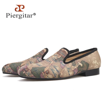 Piergitar/ мужская парусиновая обувь ручной работы с принтом глобуса, британский дизайн, мужские тапочки для курения, мужская повседневная обувь, мужские лоферы для вечеринок