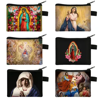 Кошелек с изображением иконы Богоматери Гваделупской, женские кошельки Mary Religion, Кредитная карта, держатель для наушников, сумка для денег, сумки для хранения ключей.