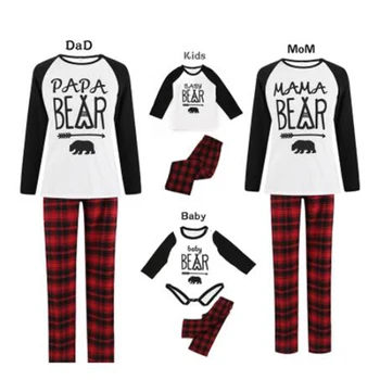 Рождественский комплект семейной одежды, пижамный костюм для всей семьи, детский комбинезон, черно-белая домашняя одежда с надписью