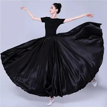 Атласная юбка на 360 градусов для танца живота, женские цыганские длинные юбки, одежда для занятий танцами, разнообразное представление, открытая танцевальная юбка