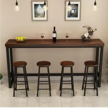 Домашний барный стол из массива дерева, прислоненный к стене, длинный стол, высокий стол, кофейный столик для молочного чая, комбинация барного стола и стула