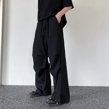 Летние уникальные плиссированные широкие брюки с завязками 2023 года, мужские повседневные свободные рабочие льняные брюки для мужчин trousera, размер M-XL